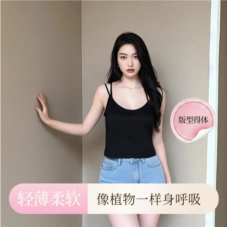 宽松型夏季简约女纯色吊带背心打底女士ins风初恋风短款百搭美背