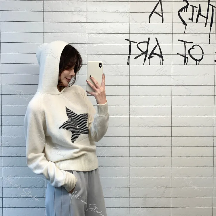 【ART ME】星星毛衣100绵羊毛慵懒又显腔调连帽毛衣w24629