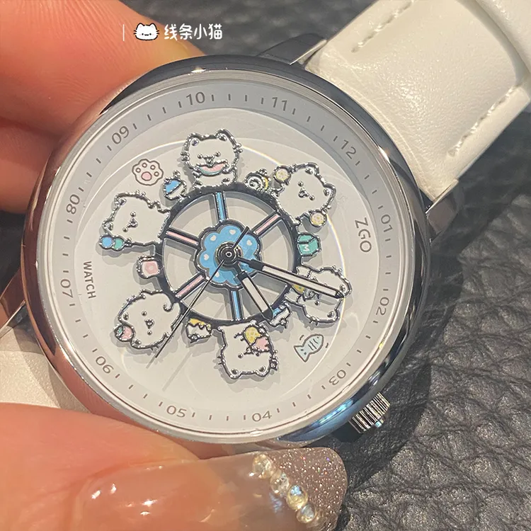 正港线条小猫联名旋转木马手表女款初高中高颜值运动儿童电子表