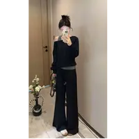 DD03减龄秋季斜肩假两件卫衣轻熟风套装两件套