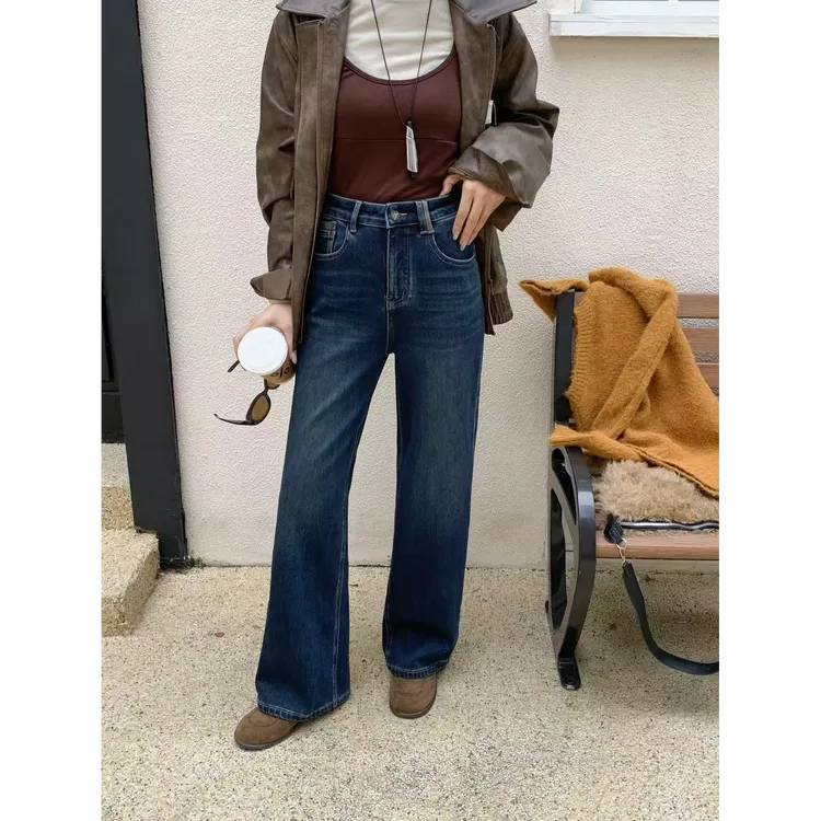 2025冬欧货新款小松菜25898正版现货速发特绒窄版直筒裤牛仔裤女
