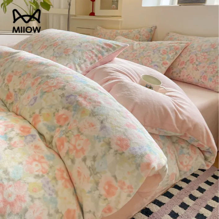 冬季牛奶绒床上四件套加绒加厚双面绒被套床单三件套仿兔绒珊瑚绒