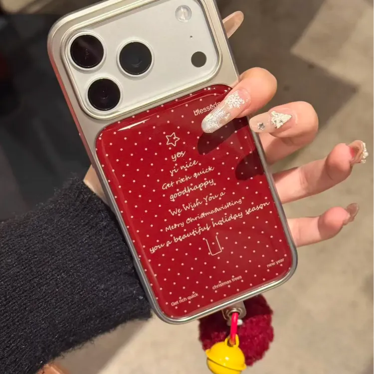 ins红色波点圣诞树毛球挂件适用iPhone17promax手机壳苹果17pro16