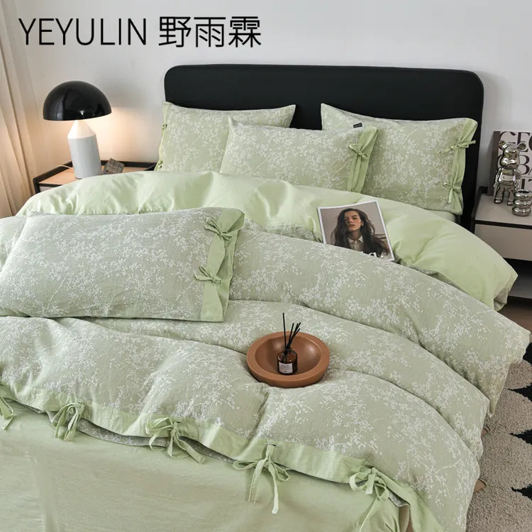 全棉双层纱大提花床上四件套纯棉2025新款柔软亲肤床品被套床单笠