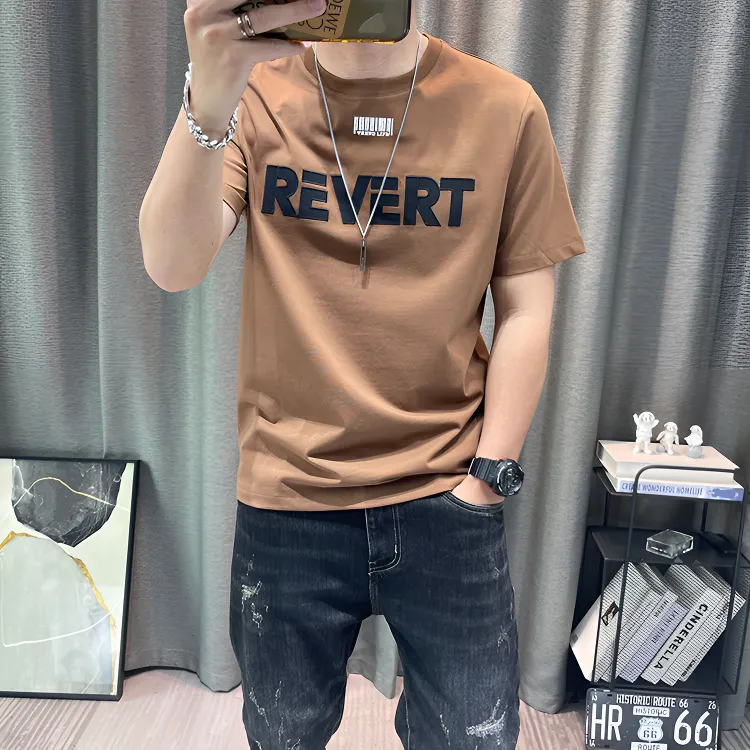 纯棉男士短袖T恤夏季薄款时尚男装潮牌印花修身半袖百搭圆领打底T