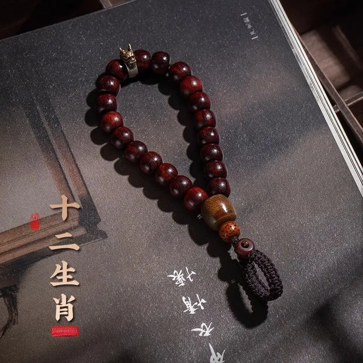 十二生肖紫檀木diy汽车钥匙扣文玩生肖本命像创意挂饰男女手机链