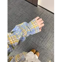 浅蓝格子衬衫女长袖高级感衬衣秋季新款慵懒外套韩版宽松外穿百搭