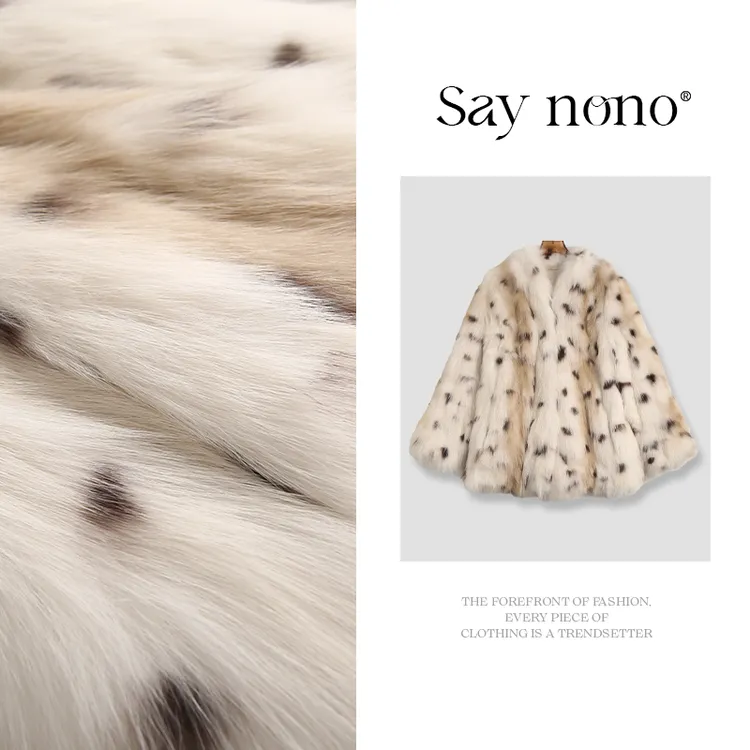 懒猫nono│Saynono狐狸毛白金豹纹色皮草外套/MLT99