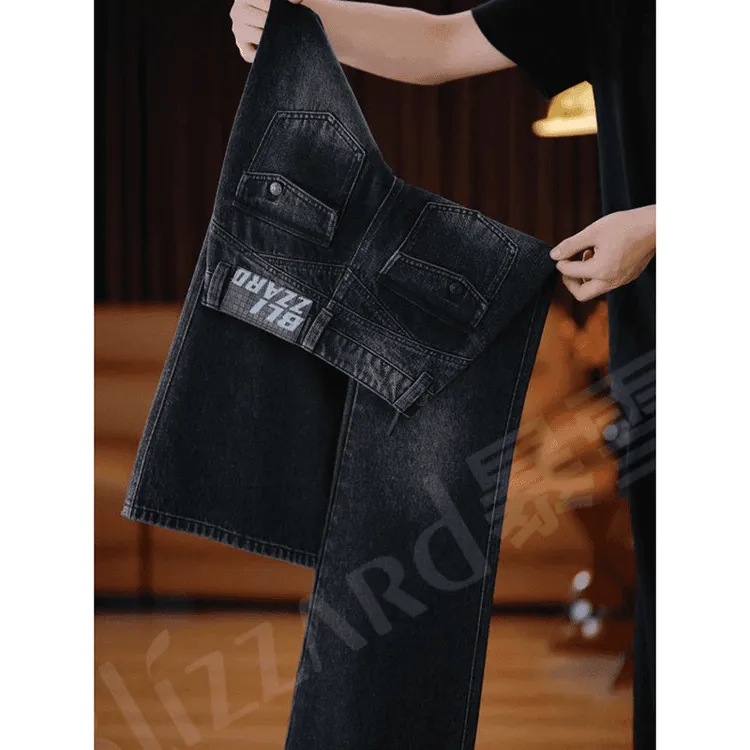 【37度灰】黑灰提臀显瘦高腰直筒微喇牛仔裤女2025秋季窄版阔腿裤子