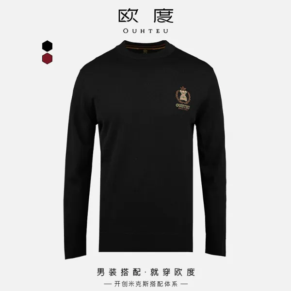 OUHTEU/欧度25秋冬新品诺克熊系列精致刺绣男款针织羊毛衫7730
