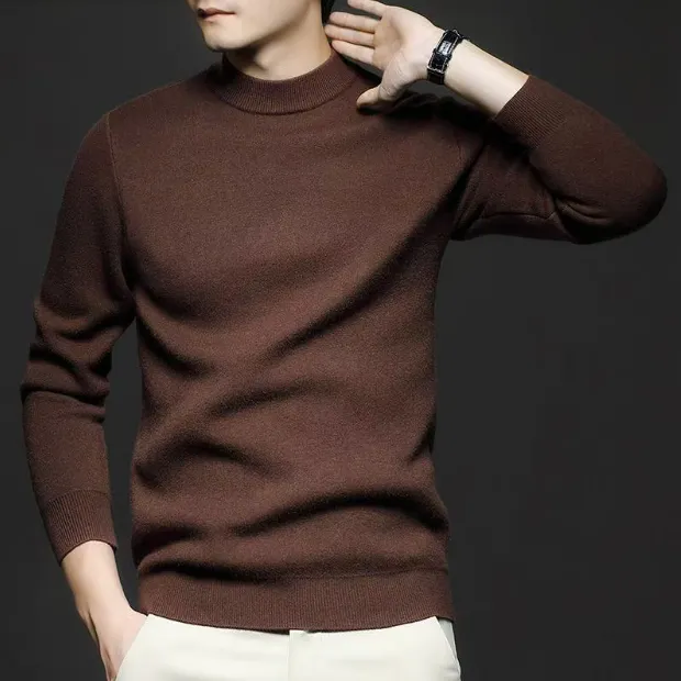 冬季500克加厚加重男士100%精纺羊毛衫半高领保暖打底衫针织毛衣