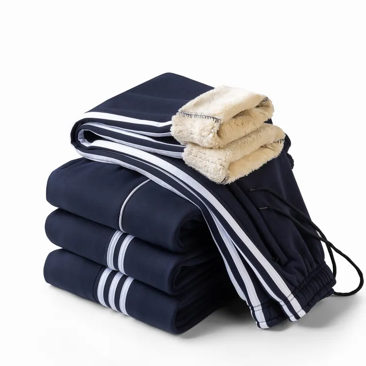 秋冬季羊羔绒校服裤初高中加绒加厚运动校服裤小学生休闲宽松保暖