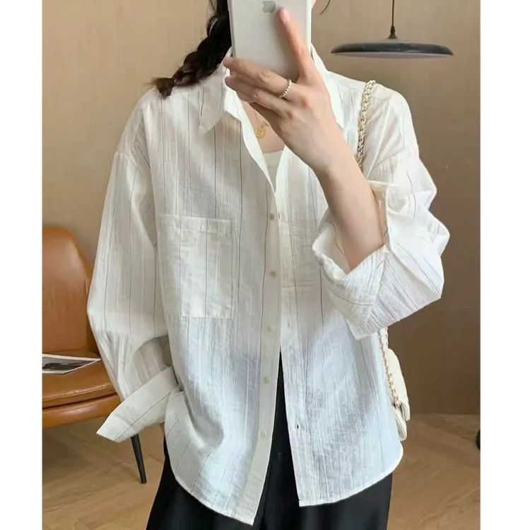 韩风百搭松弛感防晒衬衫外套女款2025夏季休闲宽松温柔i时髦衬衣