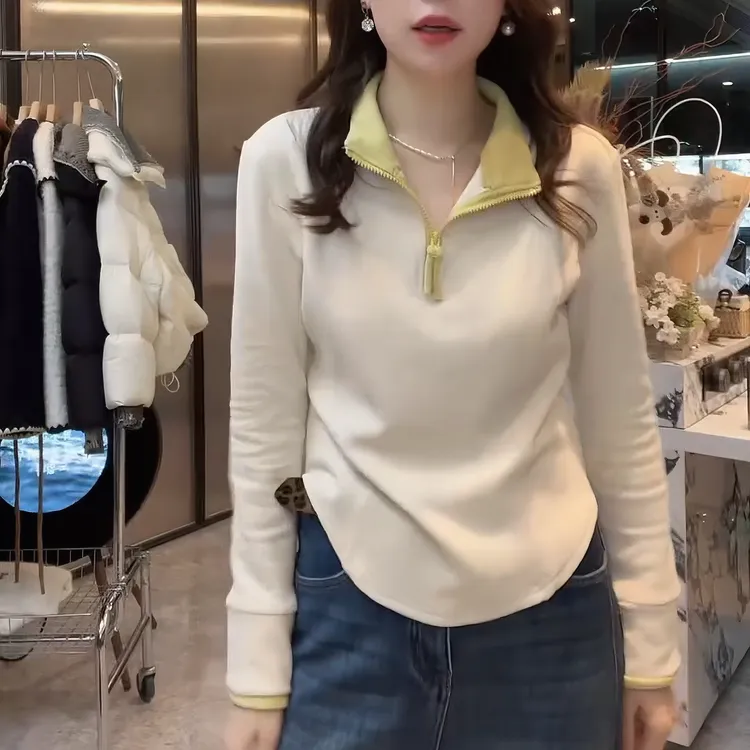 【榴莲千层】秋冬ins风修身卫衣加厚洋气可外穿内搭打底衫LK2508712