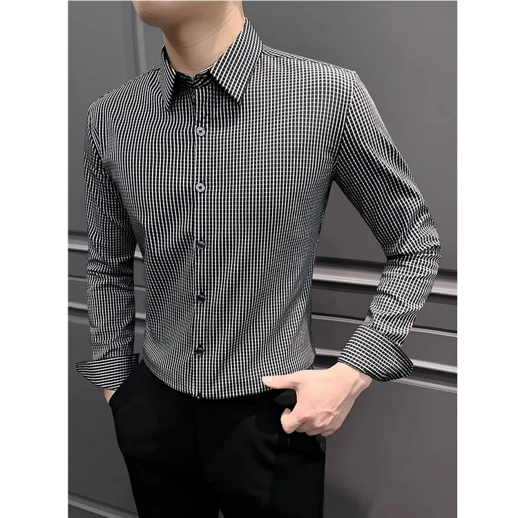 小格子衬衫男士长袖春季新款商务男装痞帅男式休闲衬衣潮流时尚
