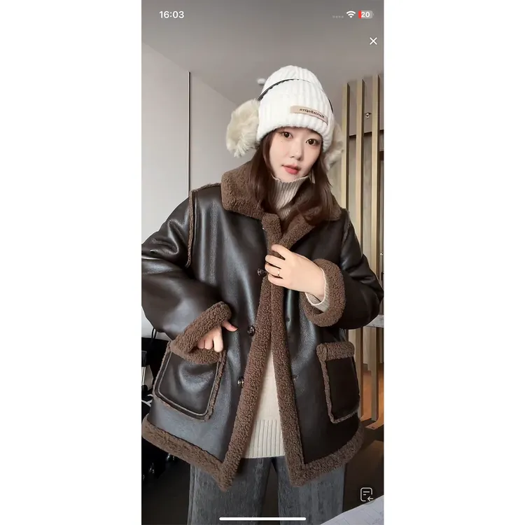 大婉酱微胖定制【雅棕】复古加厚保暖百搭显瘦毛毛一体外套女1279D 