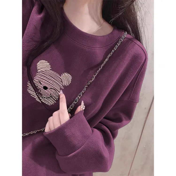 圆领卫衣女秋冬新款宽松大码胖mm加绒上衣休闲洋气减龄小个子外套