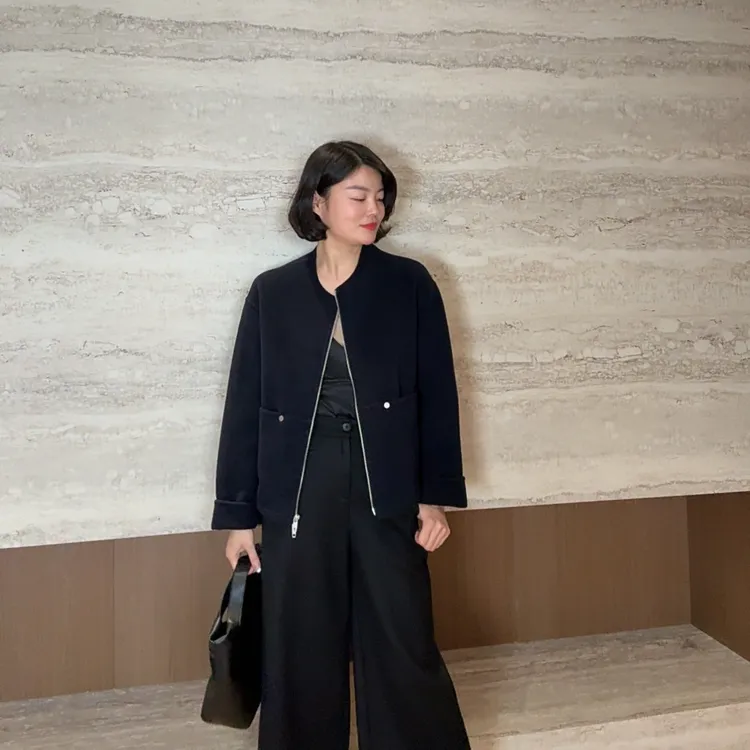 TANTAN 100绵羊毛 休闲宽松百搭圆领秋冬短款外套3292