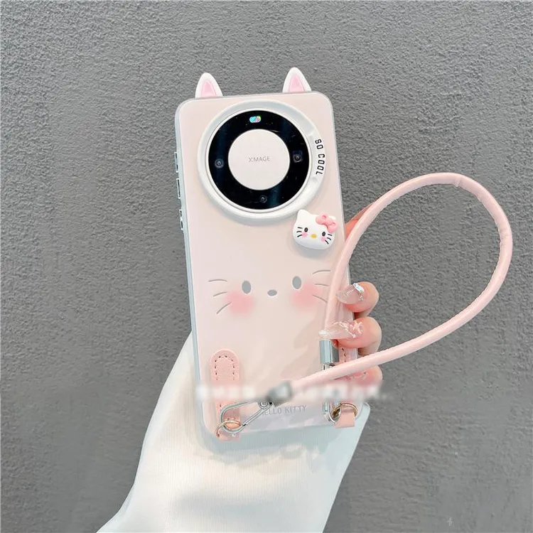 适用华为mate70/60pro新款ins风线条kitty挂绳壳Pura80pro可爱软