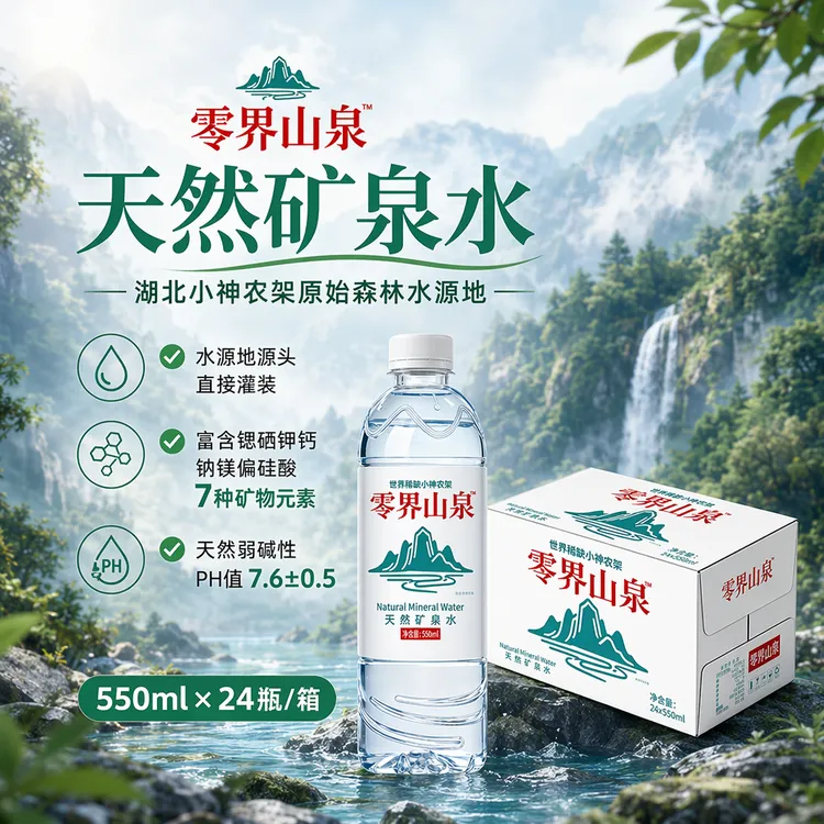 【活动直降】零界山泉珍硒富锶低钠弱碱天然矿泉水550ML*24效期充足
