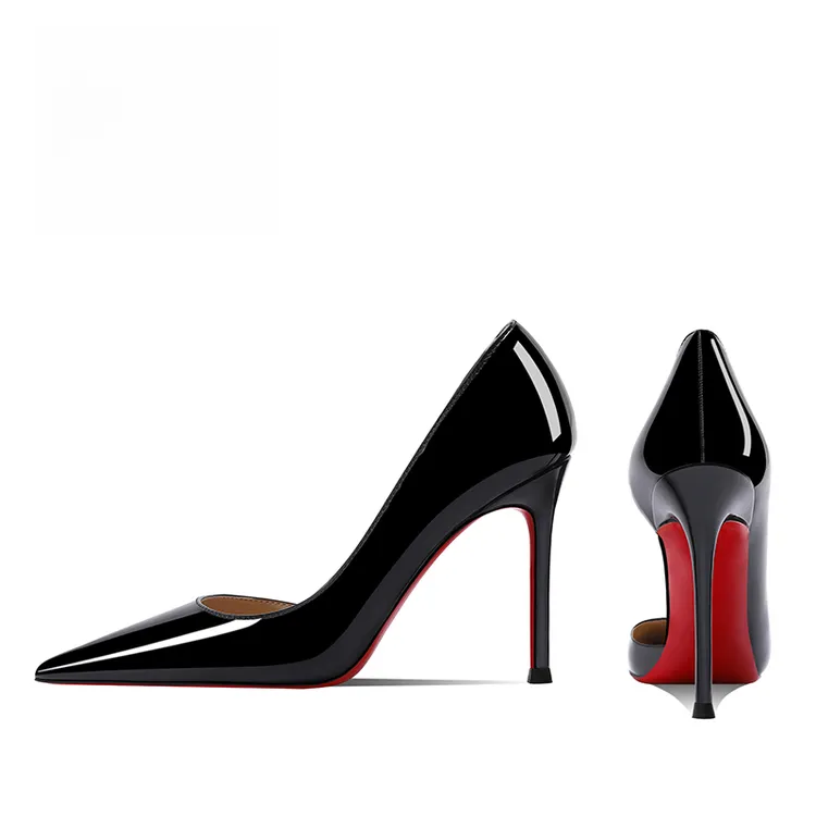 2025新款黑色高跟鞋女细跟红底侧空百搭不累脚性感浅口单鞋女尖头