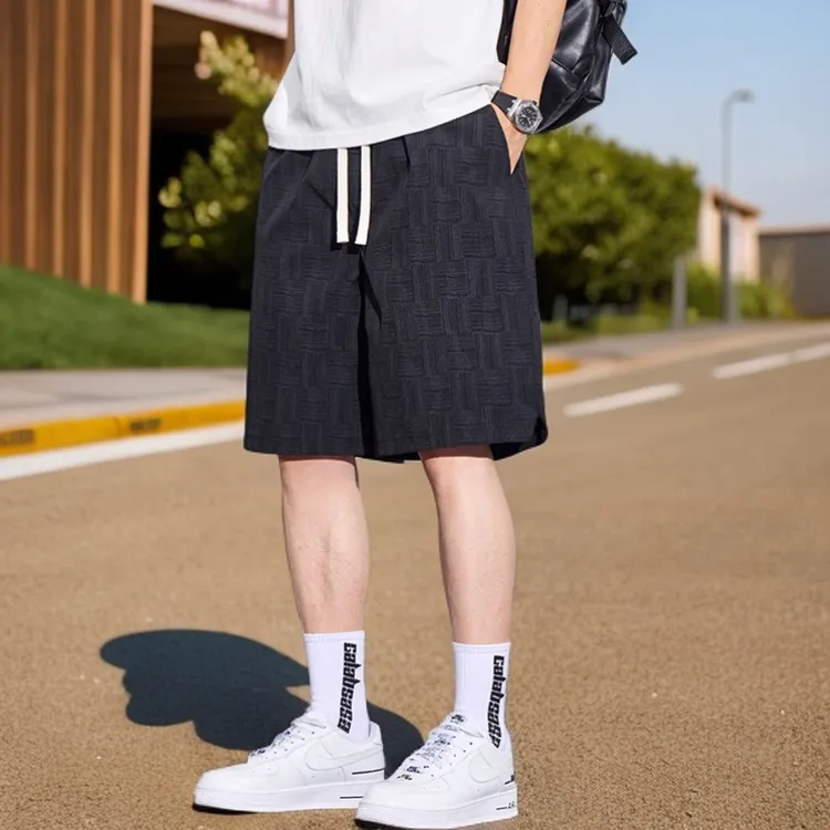 短裤男款夏季条纹潮流夏季时尚ins风短裤宽松男士中式亚麻五分裤