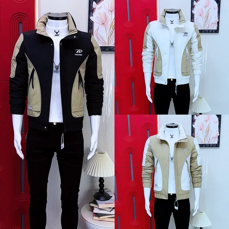 新款棉服冬季外套男士时尚立领修身保暖拼色撞色棉袄百搭炸街棉衣