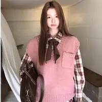 高端货~羊毛针织马甲女款洋气小香风无袖外搭别致叠穿粉色马夹
