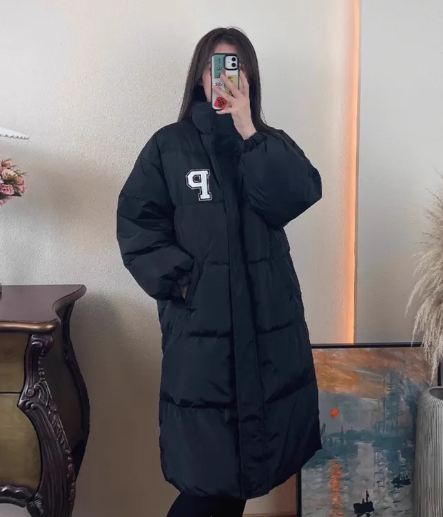 羽绒服女中长款过膝加厚宽松冬季新款韩版时尚白鸭绒外套潮黑白