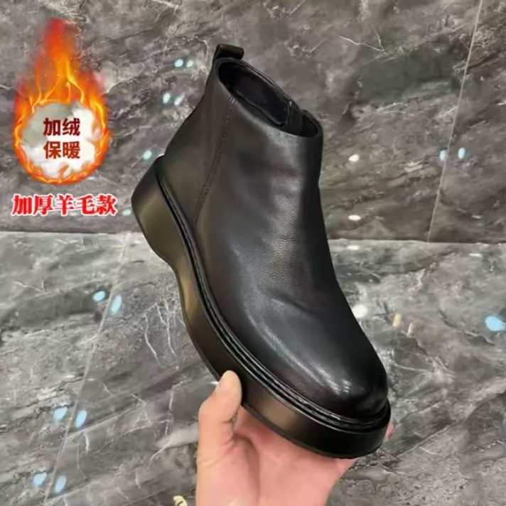 冬季防寒真皮棉皮鞋男羊皮毛一体加绒加厚保暖男款切尔西马丁靴子