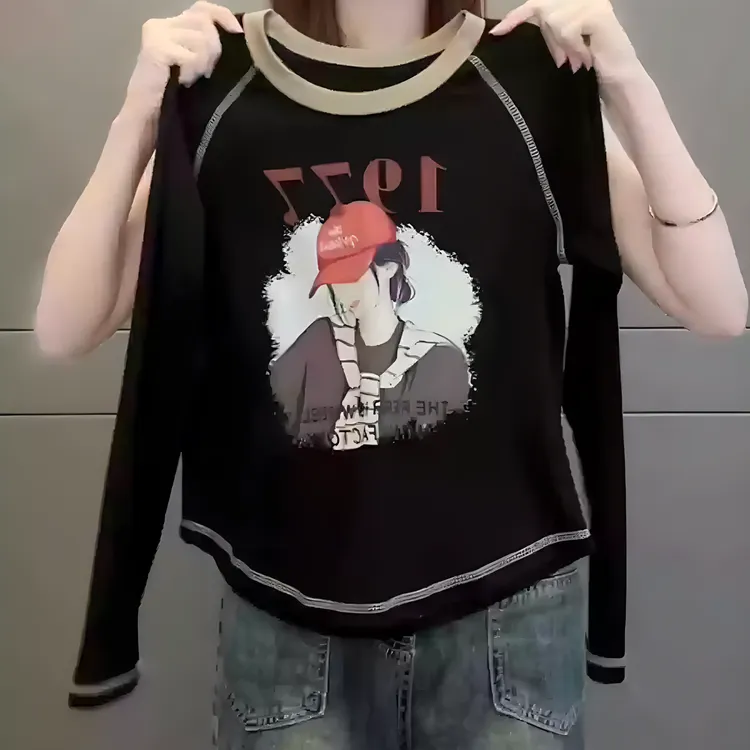 啄木鸟修身显瘦长袖t恤女2025新款秋冬季韩版别致减龄内搭上衣潮