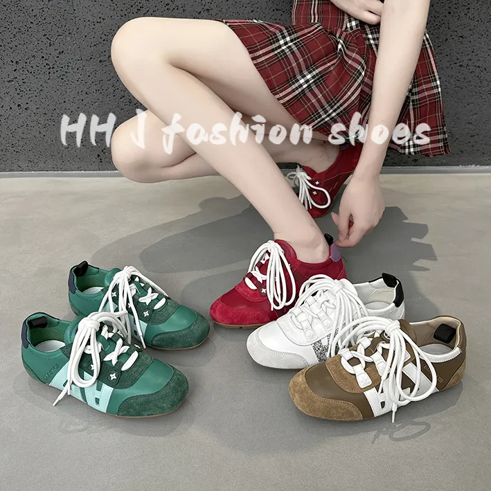 网红同款芭蕾德训鞋女2025夏季新款时尚内增高真皮复古休闲运动鞋