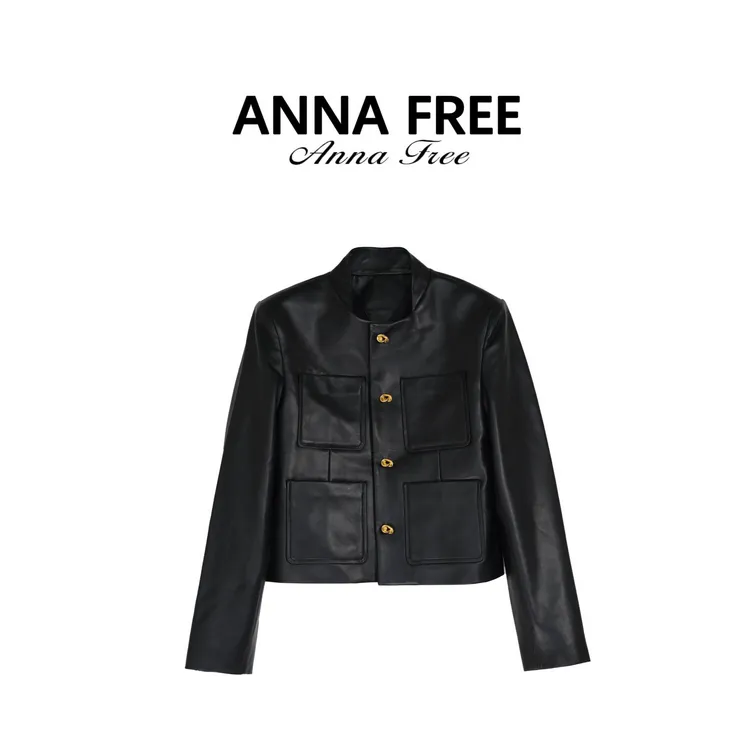 ANNA FREE 新款皮衣外套女百搭气质显瘦短款口袋上衣ZCE251192