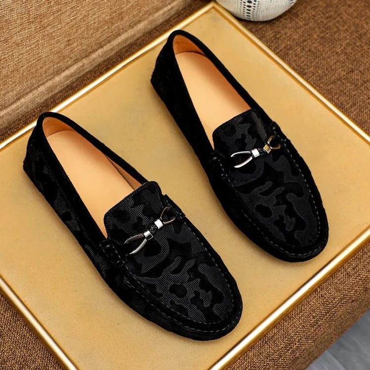 头层牛皮男士新款豆豆鞋磨砂皮时尚百搭透气乐福鞋一脚蹬2025爆款