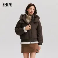 森马羽绒服女设计感保暖拼接假两件宽松时尚冬季新款连帽外套潮酷