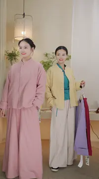 七初棉麻布衣 设计师款暗纹提花减龄中式双层夹克外套