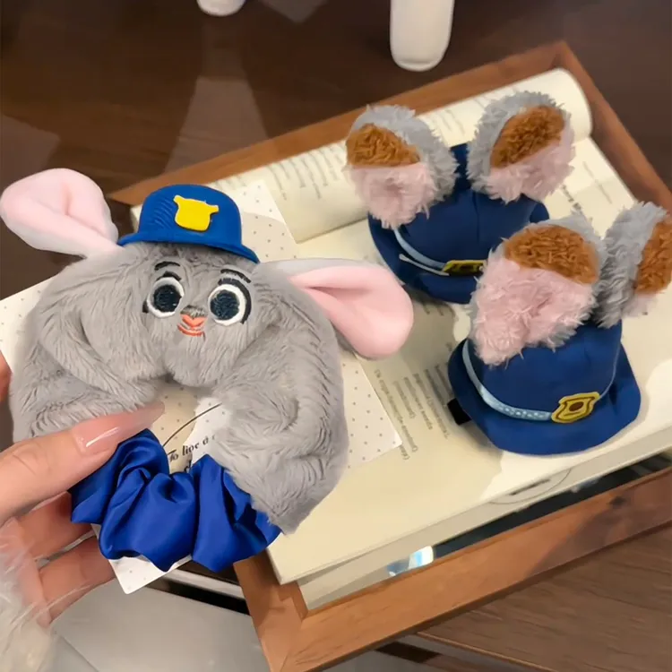 秋冬疯狂动物城朱迪兔子帽子警官动物大肠发圈头绳可爱毛绒发夹女
