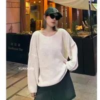 D8733秋季新款优雅气质亮闪闪圆领设计感宽松显瘦长袖毛衣
