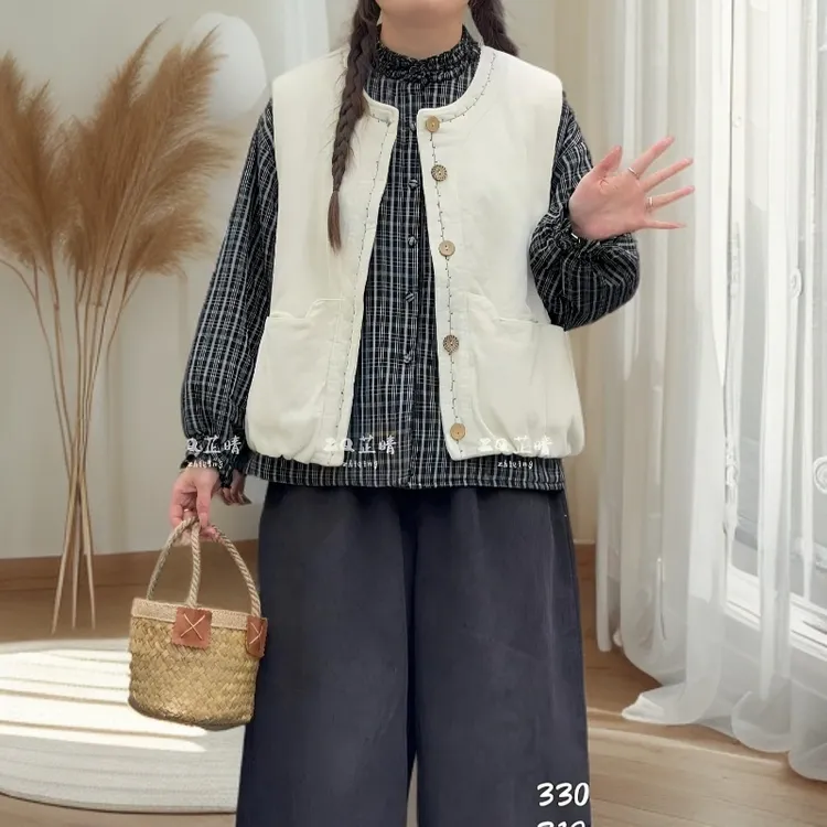 时尚格子花边领夹棉衬衫 3301#