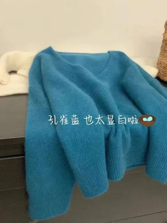 韩版软糯秋冬V领宽松慵懒风毛衣 1002#