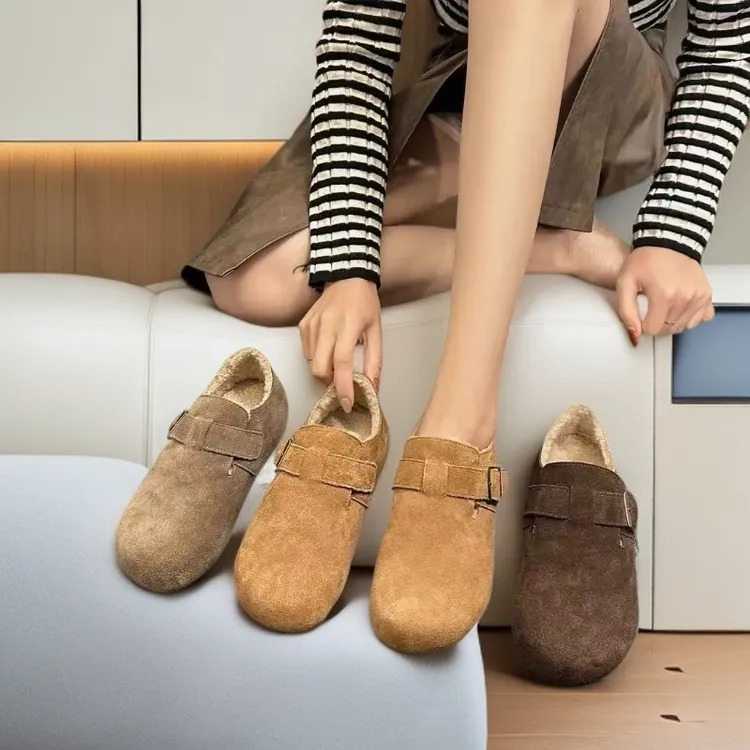 2025秋冬新款百搭3CM内增高勃肯鞋女复古软底休闲单鞋保暖加绒