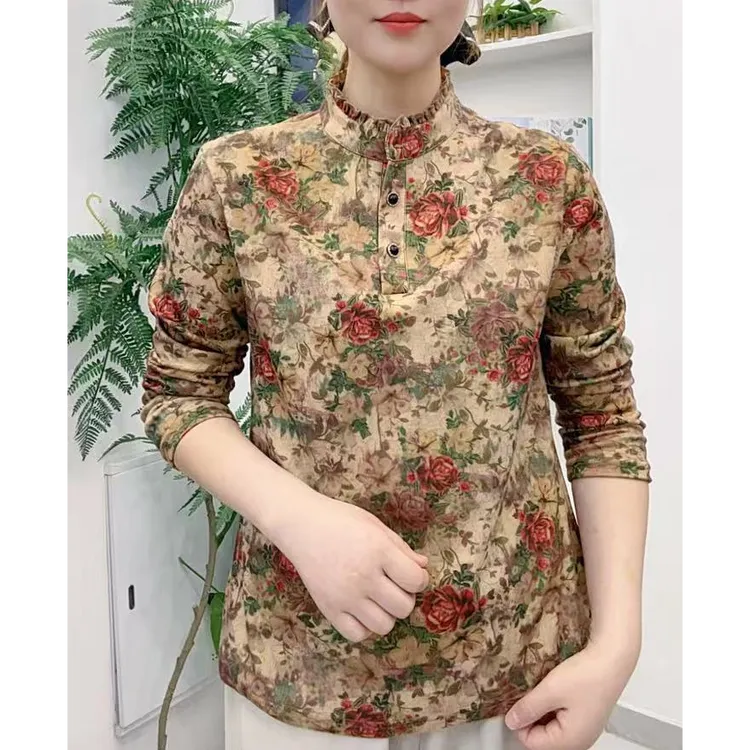 冬季宽松型中老年女装洋气加绒妈妈衫网红保暖毛衫长袖打底衫高端