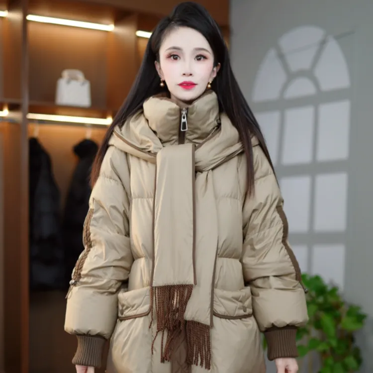 冬季围巾连帽百搭时尚保暖白鸭绒羽绒服M-XL