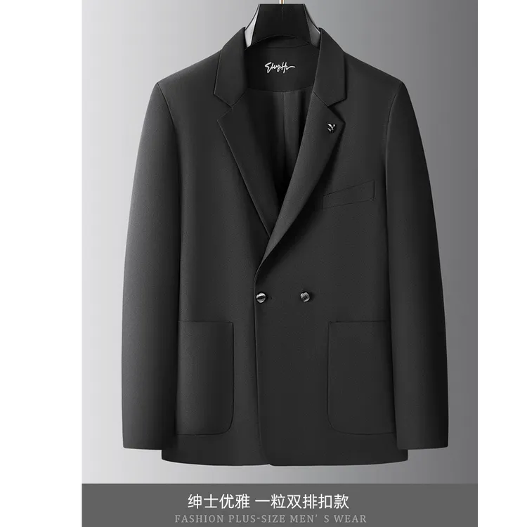 高端定制加大码男士秋冬休闲免烫西服外套双排扣短款大衣优雅西装
