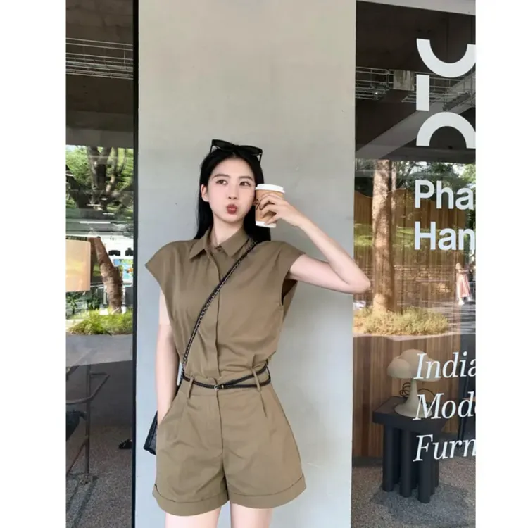 松弛时光!到手3件!老钱风简约衬衫+短裤套装【有腰带】2559
