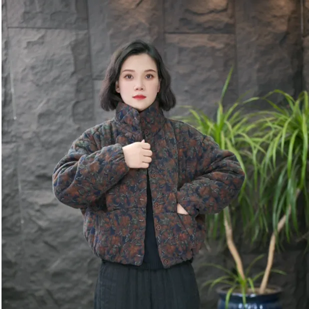 【立领花棉衣】FF棉衣女花色时尚厚款女士冬季国风宽松棉服保暖短款
