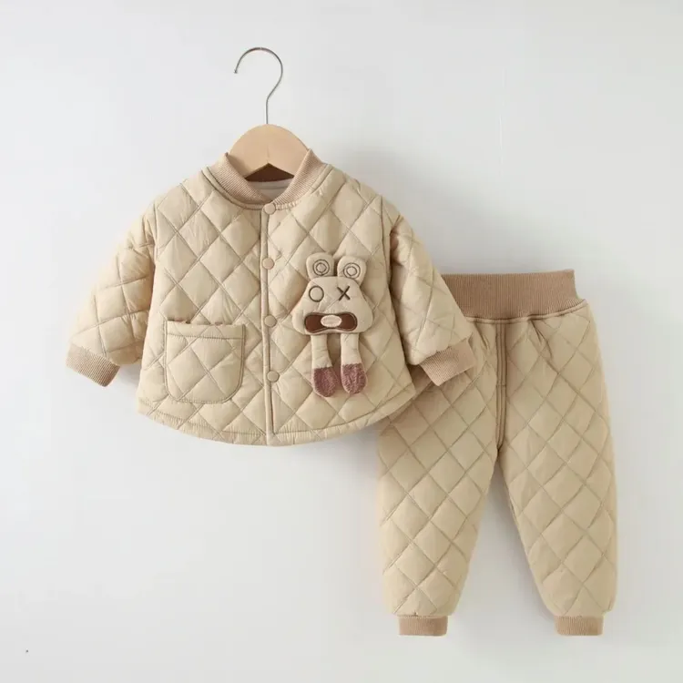 儿童冬季棉服女宝宝保暖分体加绒套装男女童冬季夹棉两件套