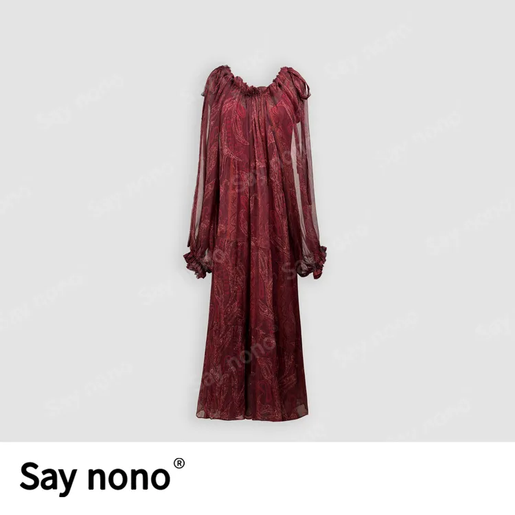 懒猫nono│Saynono春新款印花复古灯笼袖宽松度假风连衣裙H34071X