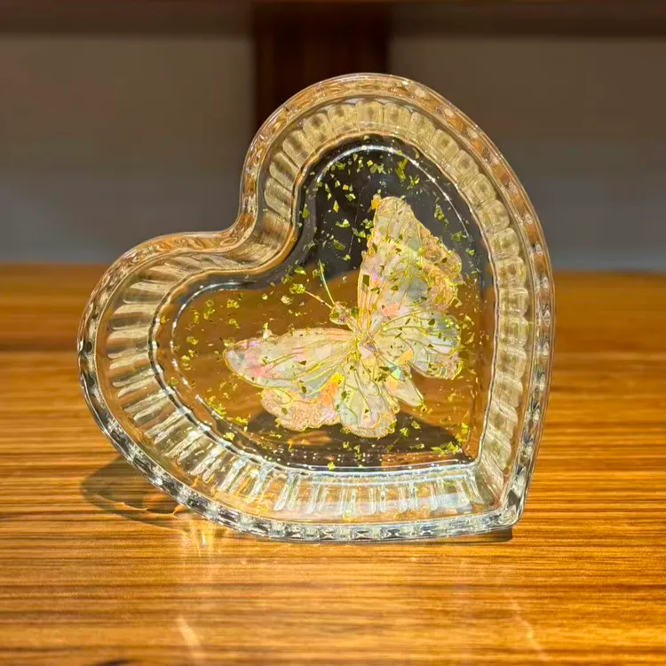 龙福木艺 鹭万达 定制款 爱心厚玻璃壶承  8.8.5cm 40