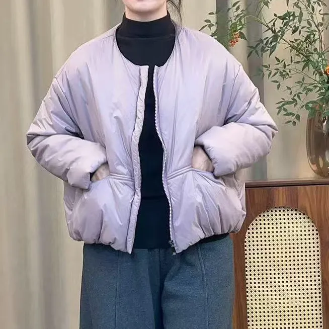 安然（9923）圆领宽松型纯色短款长袖棉衣棉服保暖厚款韩版休闲棉衣